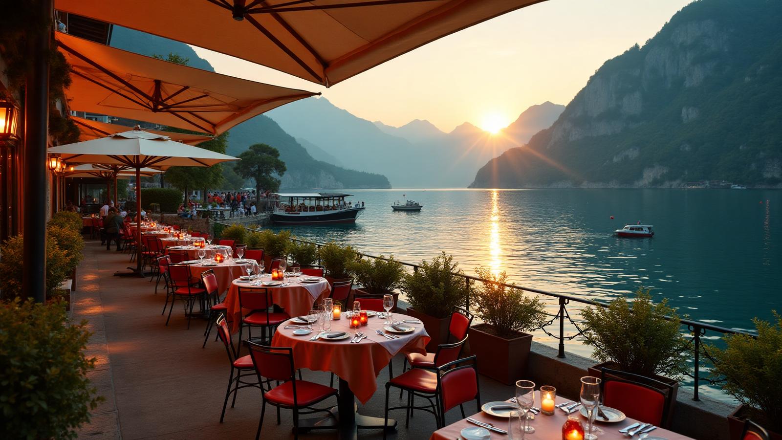 Europizza Pisogne con tavoli all'aperto in riva al lago